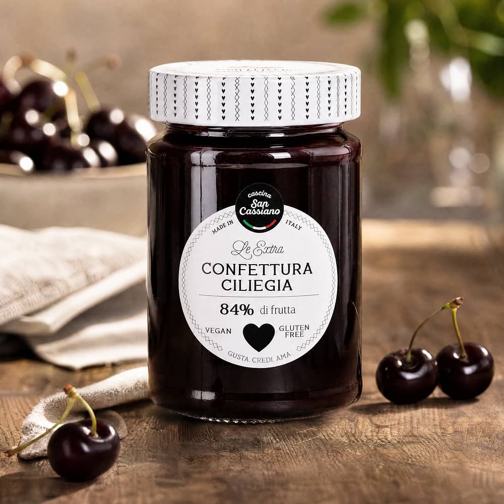 Cascina San Cassiano Confettura Ciliegia Schwarzkirsche Konfitüre 340 Gramm Produktbild