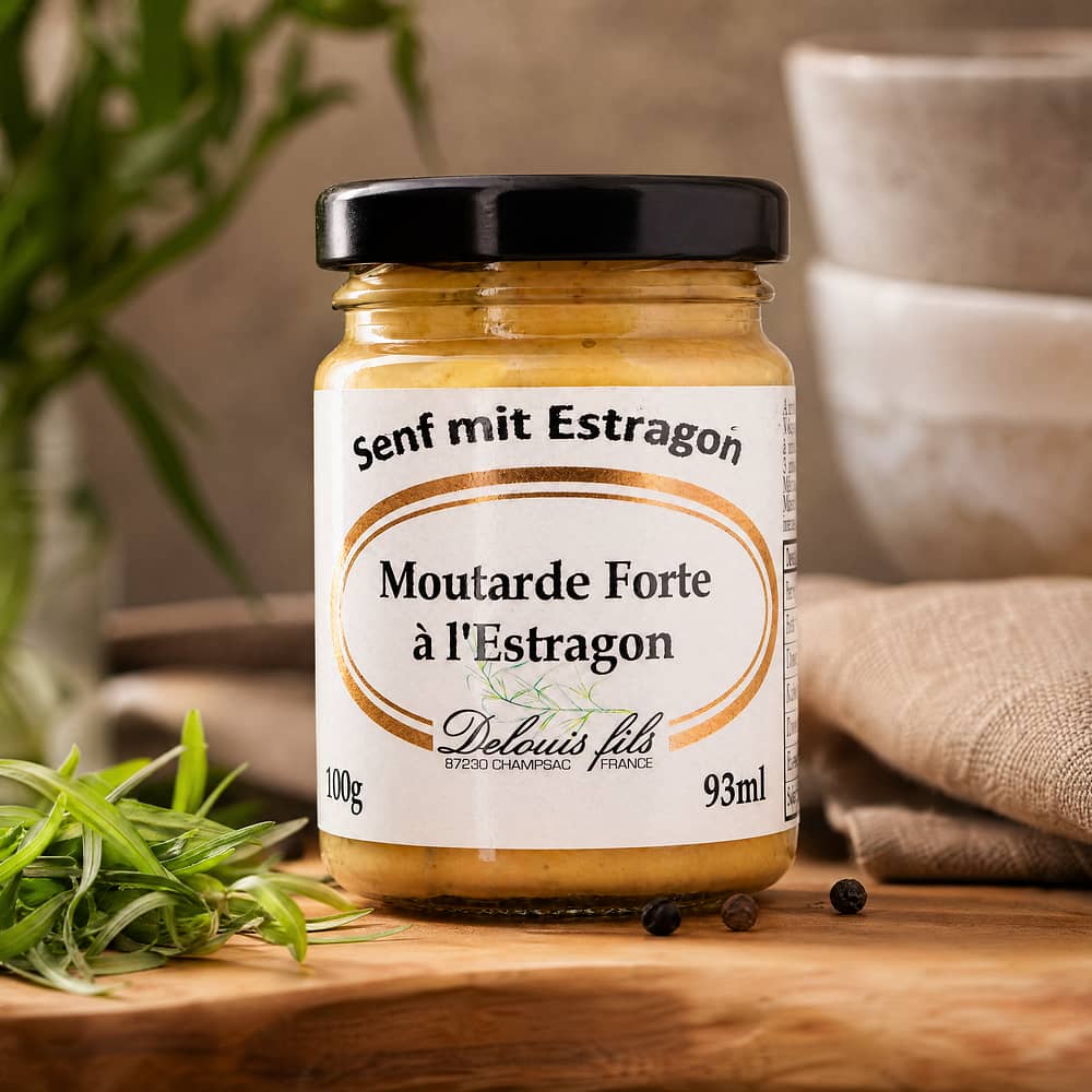 Delouis Fils Moutarde Forte à L´Estragon Senf mit Estragon 100 Gramm Produktbild