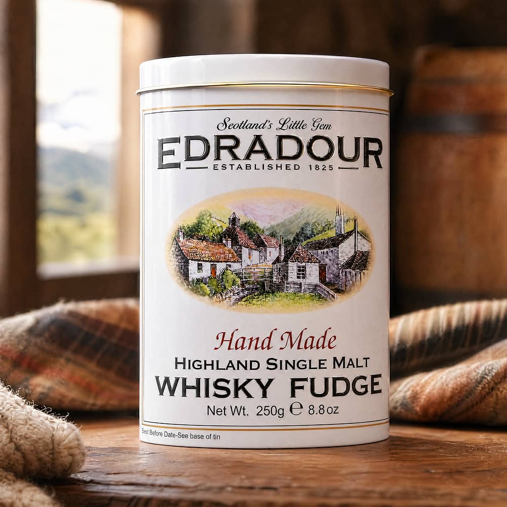 Edradour Whisky Fudge 25 Stück mit Edradour Whisky in Blechdose 250 Gramm/ 1.0% vol Produktbild