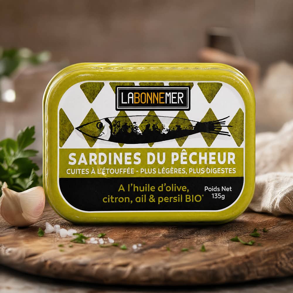 Ferrigno La Bonne Mer Sardinen mit Bio Olivenöl, Zitrone, Knoblauch Petersilie "Pêcheur 135g 95 Gramm Abtropfgewicht Produktbild