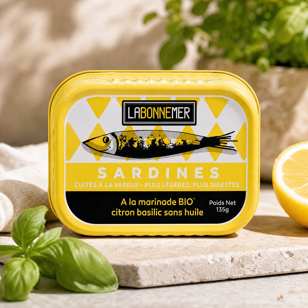 Ferrigno La Bonne Mer Sardinen mit Bio-Zitrone und Basilikum-Marinade ohne Öl 135g 95 Gramm Abtropfgewicht Produktbild