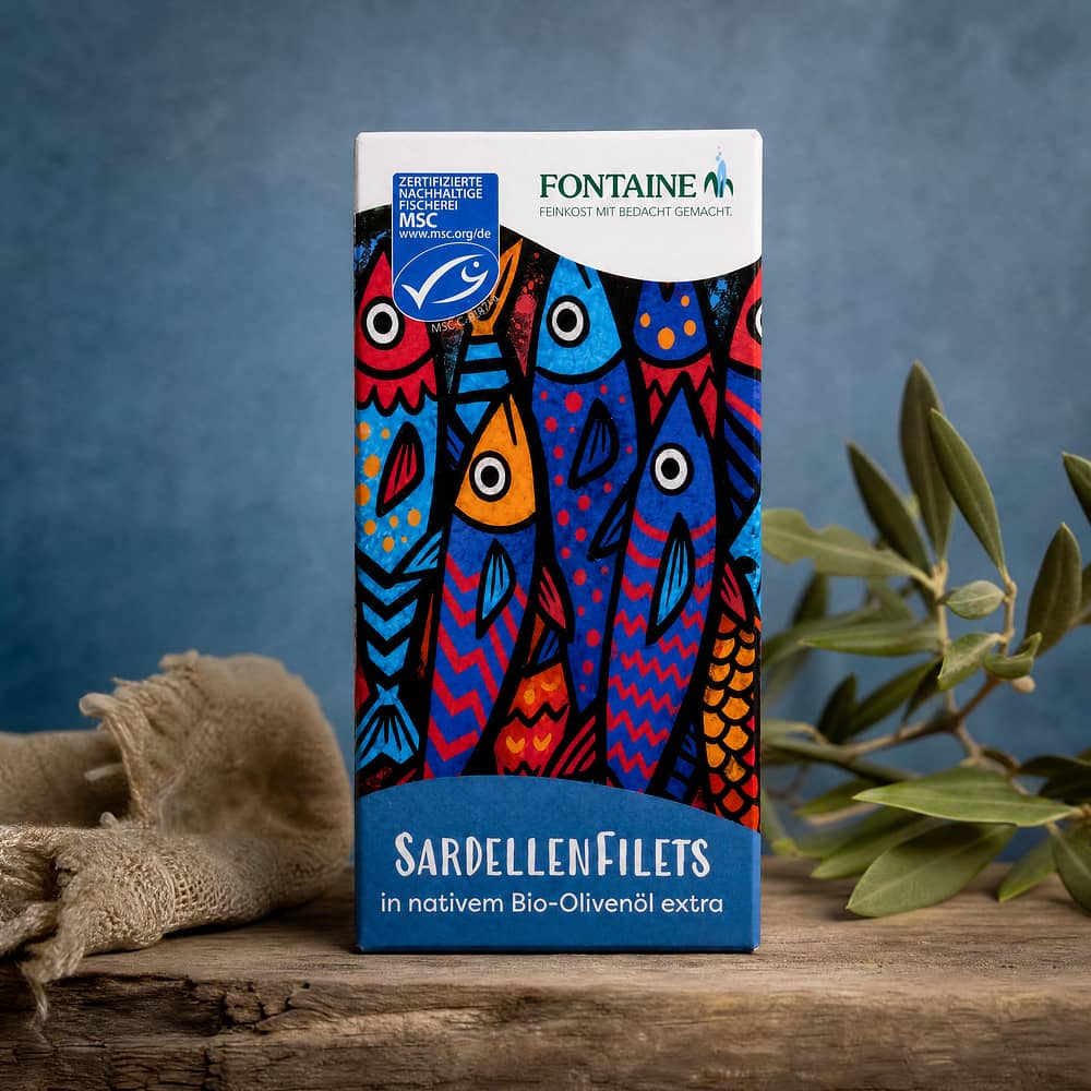 Fontaine Sardellenfilets in nativem BIO-Olivenöl extra 45g 23 Gramm Abtropfgewicht Produktbild