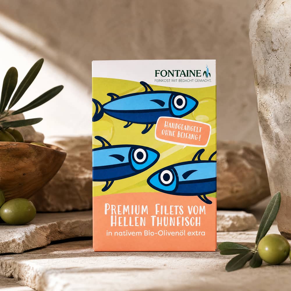 Fontaine Thunfisch hell in BIO-Olivenöl 120g 90 Gramm Abtropfgewicht Produktbild