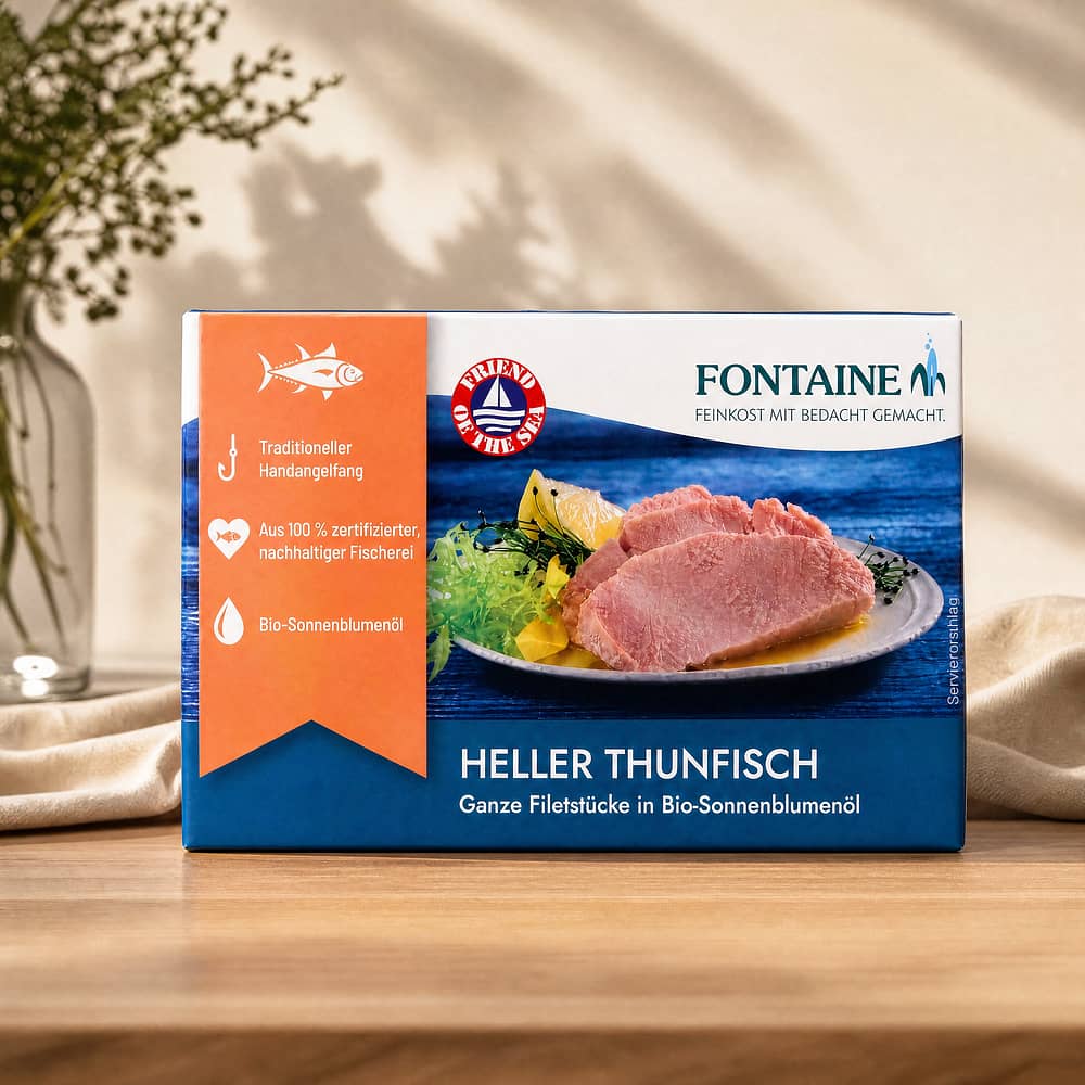 Fontaine Thunfisch hell in BIO-Sonnenblumenöl 120g 90 Gramm Abtropfgewicht Produktbild