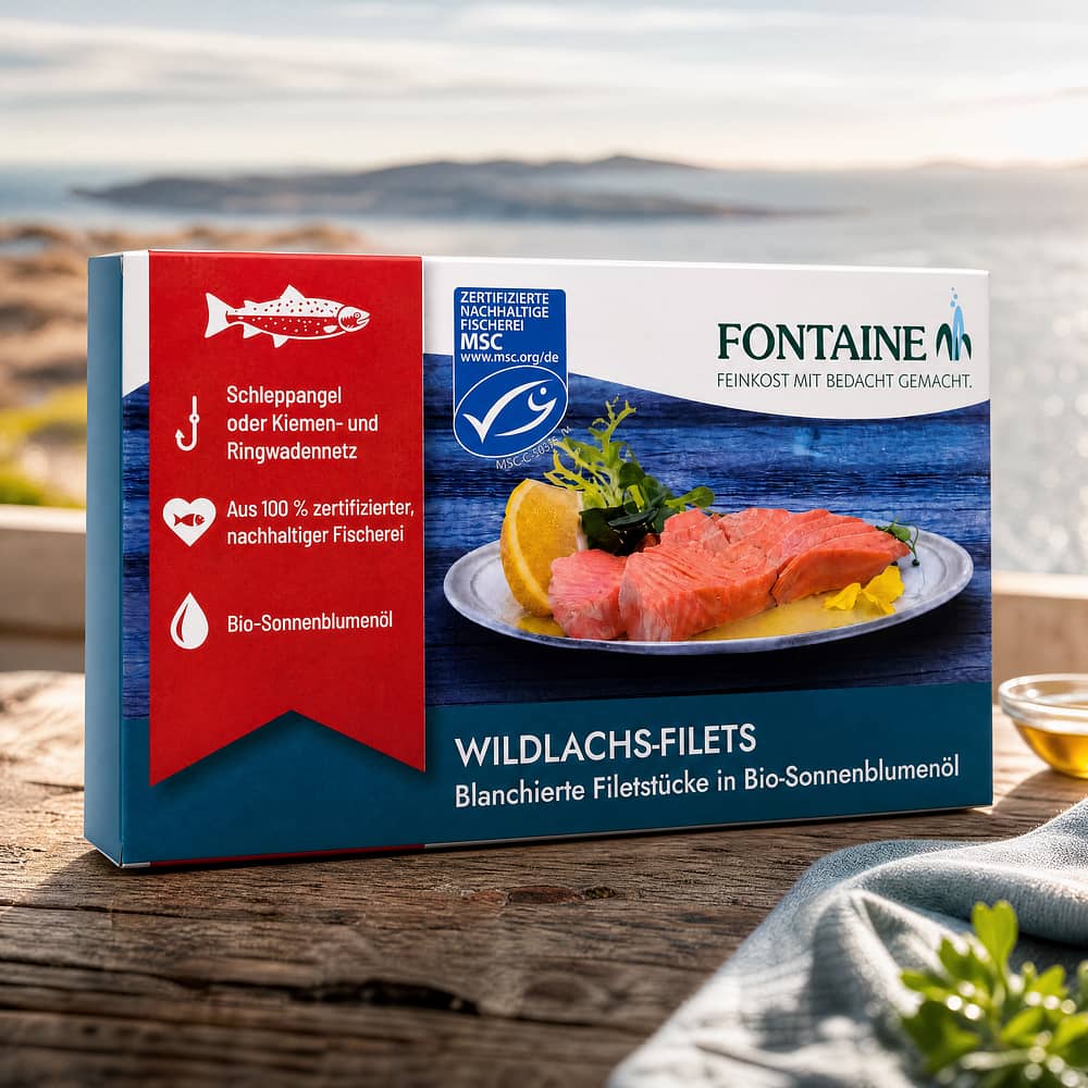 Fontaine Wildlachsfilet in BIO-Sonnenblumenöl 120g 90 Gramm Abtropfgewicht Produktbild