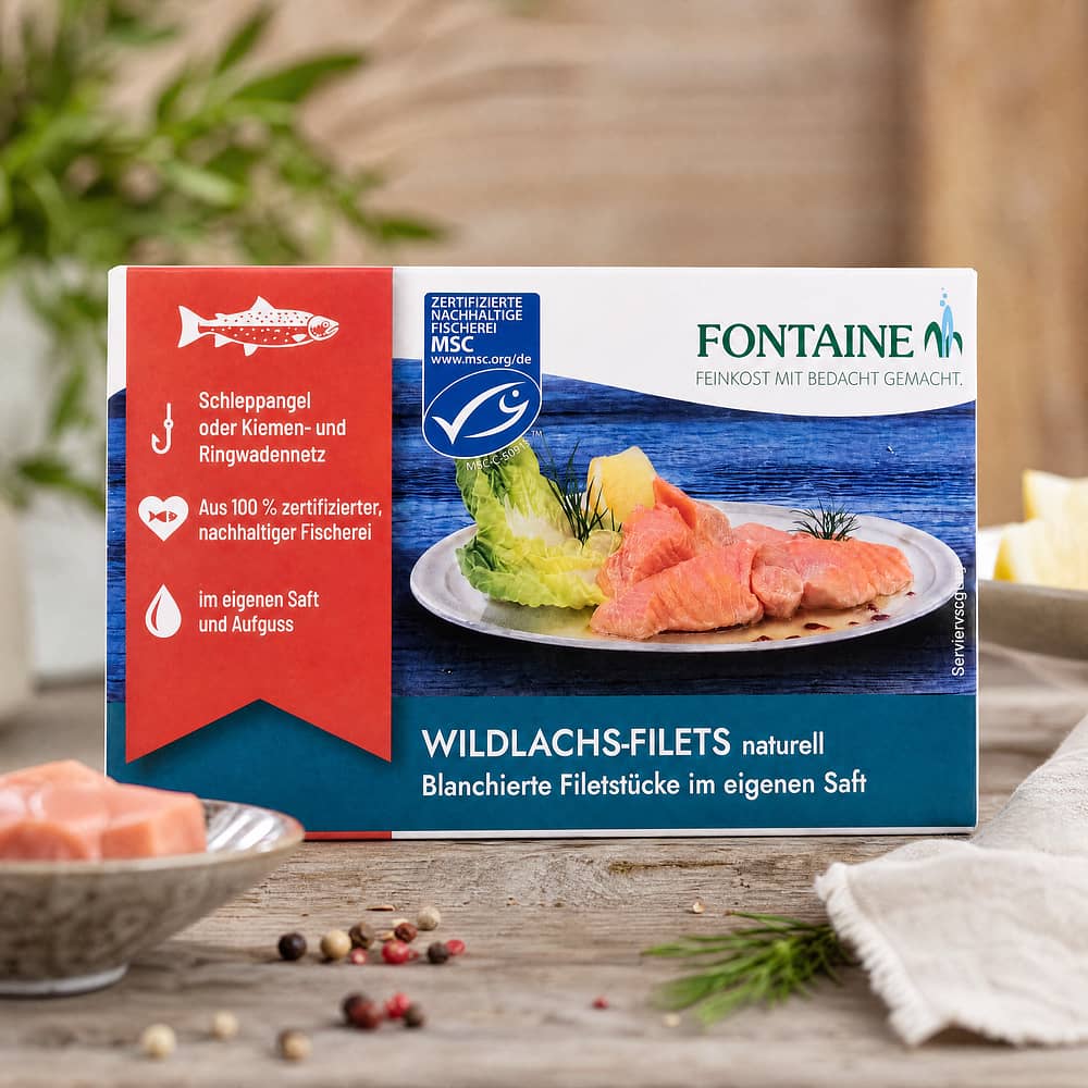 Fontaine Wildlachsfilet naturell 125g 85 Gramm Abtropfgewicht Produktbild