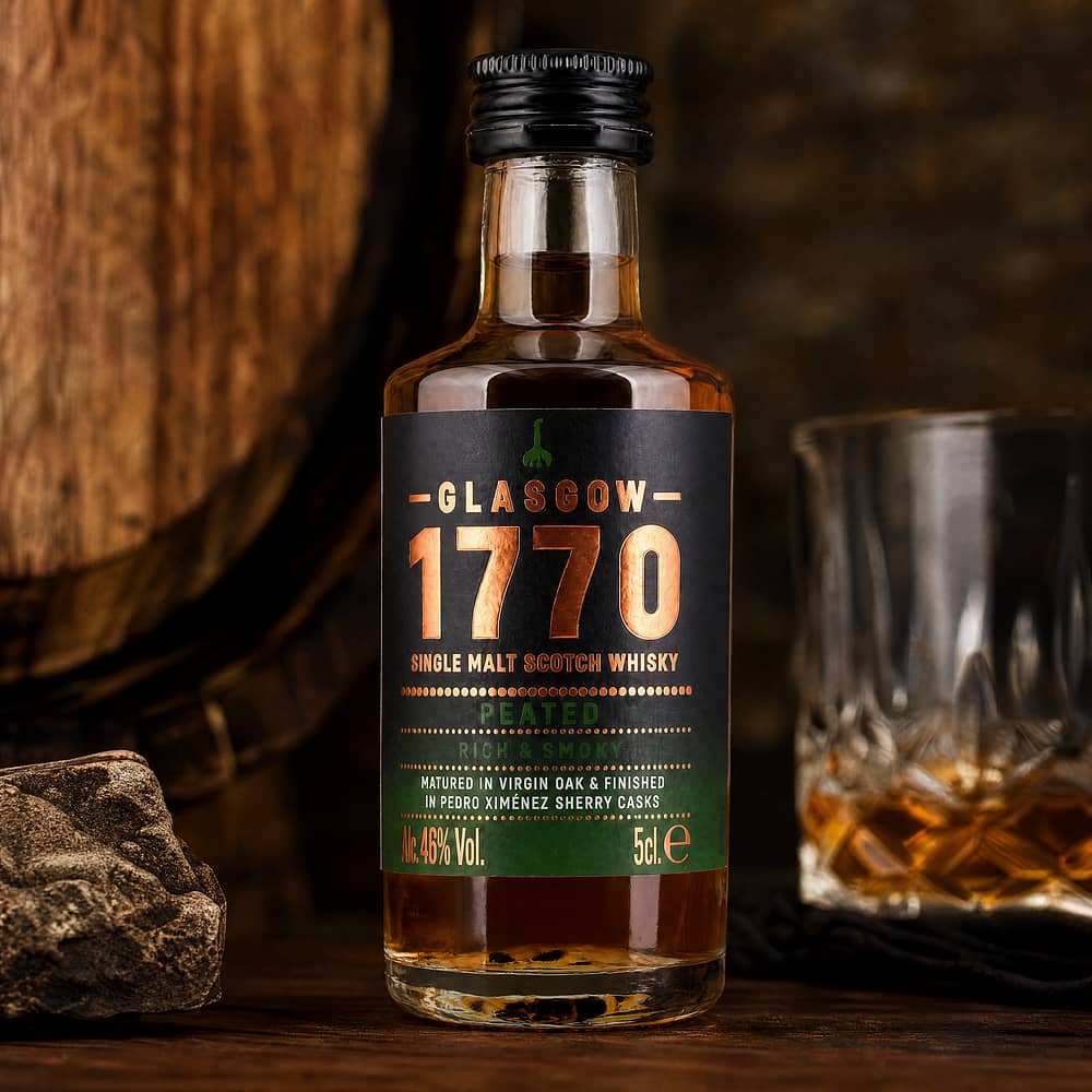 Glasgow Distillery 1770 Glasgow Single Malt Peated Rich & Smoky Miniatur 0,050 Liter/ 46.0% vol Produktbild