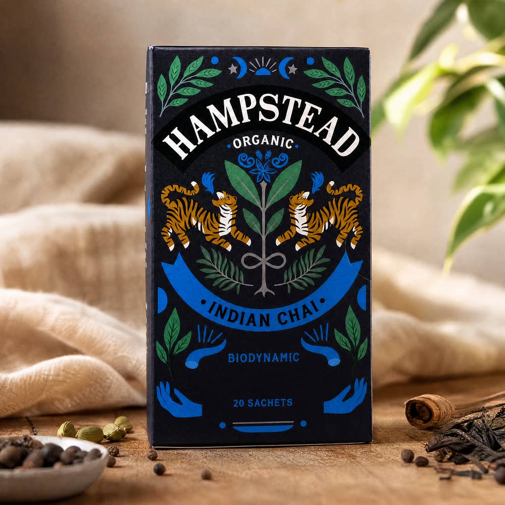 Hampstead Tea BIO Organic Indian Chai Black Tea 20 Teebeutel Gewürzter Schwarztee 40 Gramm Produktbild