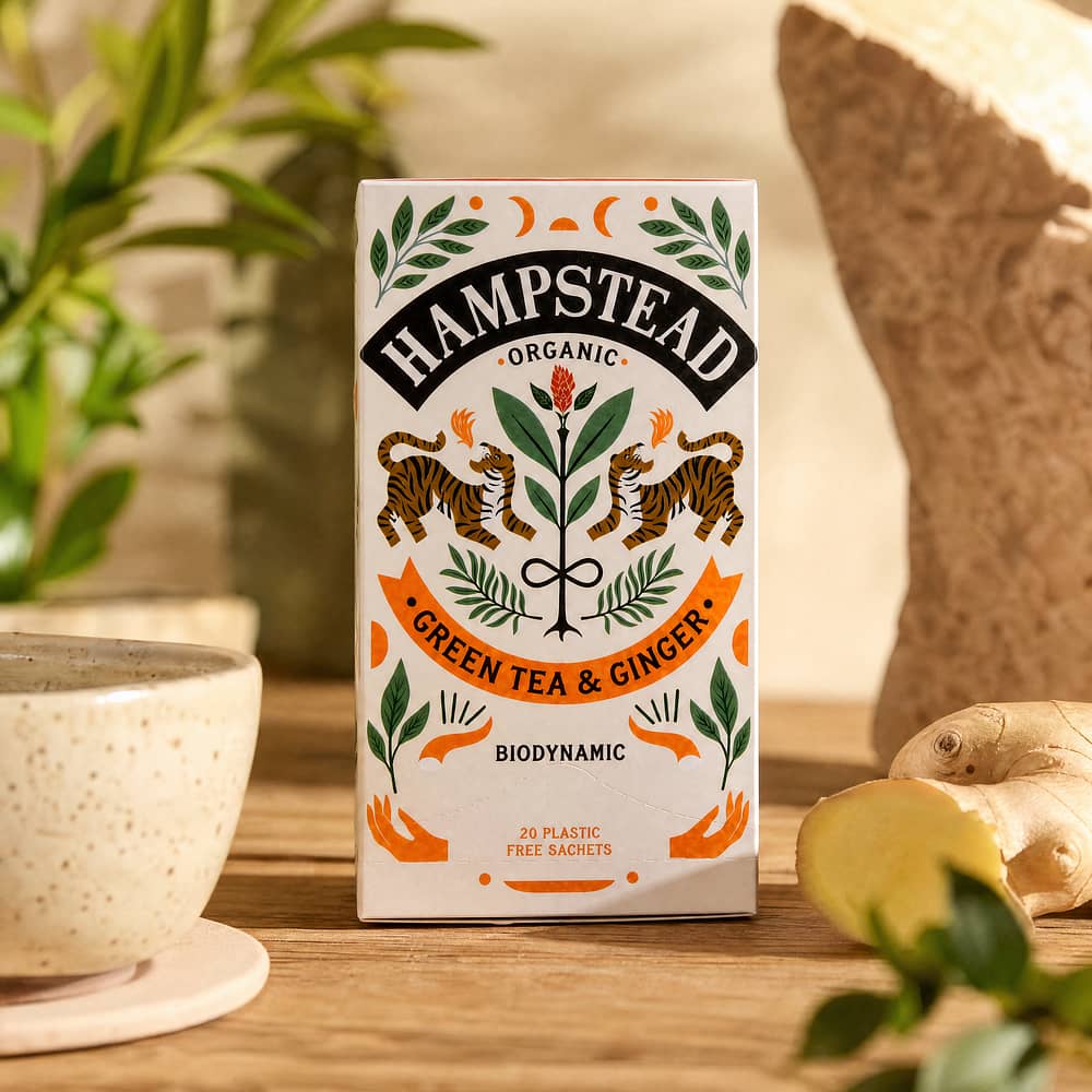 Hampstead Tea BIO Organic Zesty Ginger Green Tea 20 Teebeutel 40 Gramm Produktbild