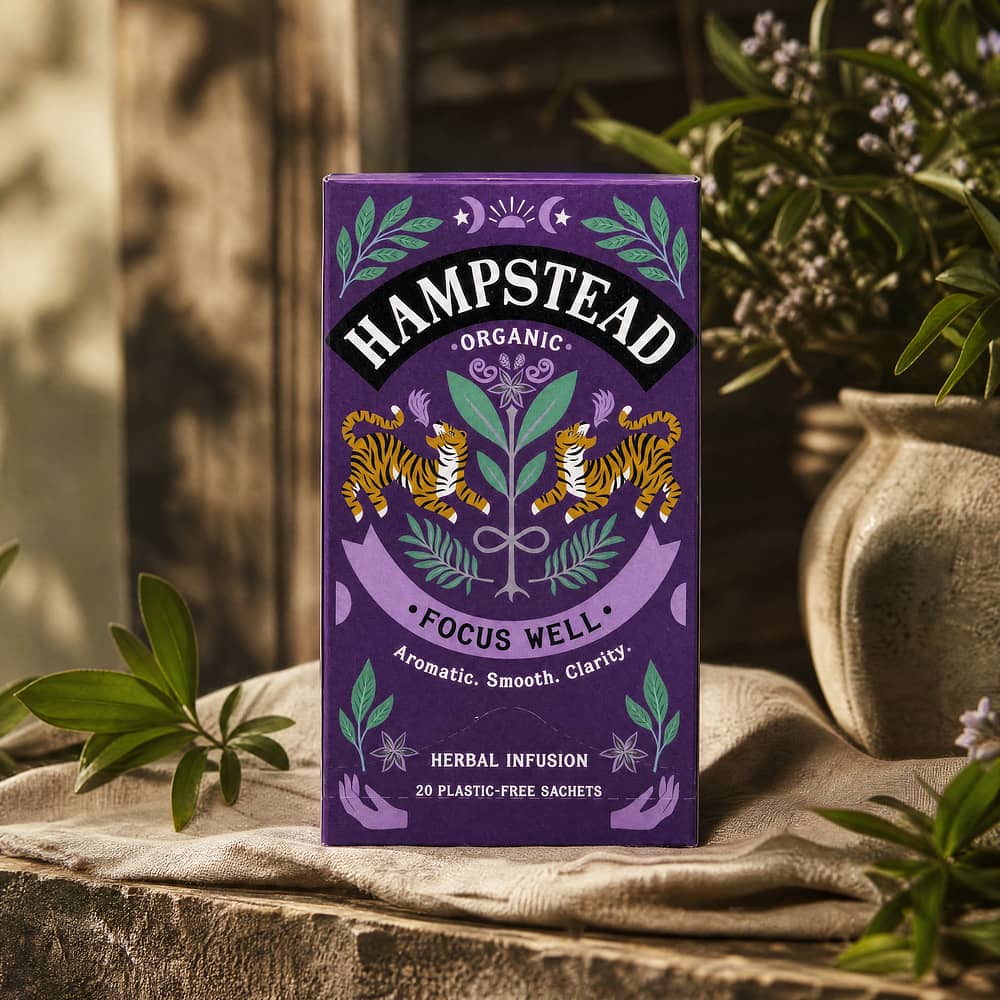 Hampstead Tea Focus Well 20 plastikfreie Teebeutel 40 Gramm Produktbild