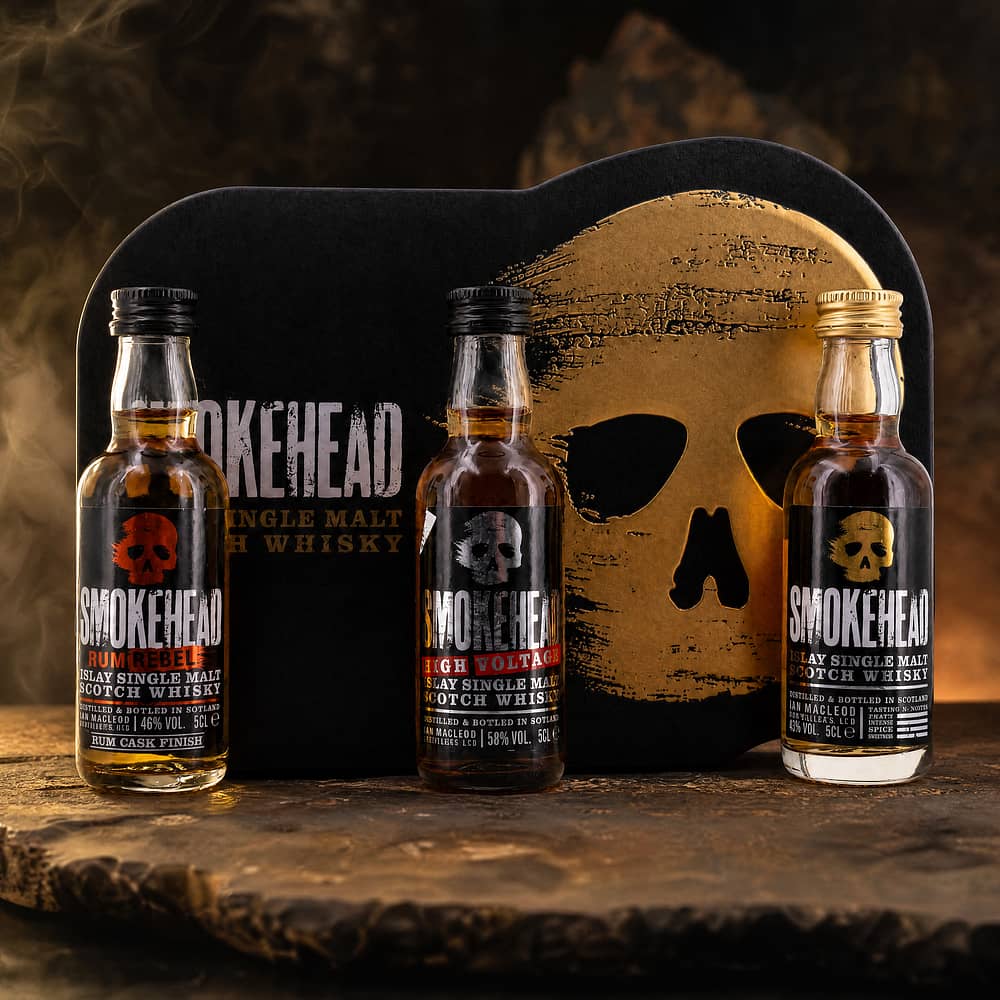 Ian Macleod Smokehead-Set Peated, High Voltage, Rum Rebel je 0,05l Miniaturen 0,150 Liter/ 49.0% vol Produktbild
