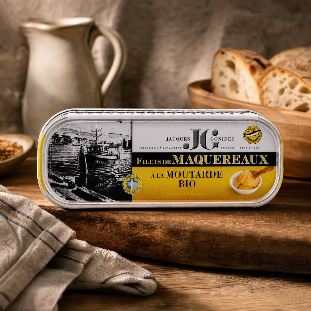 Jacques Gonidec Makrelenfilet mit BIO-Senf 169 Gramm Produktbild