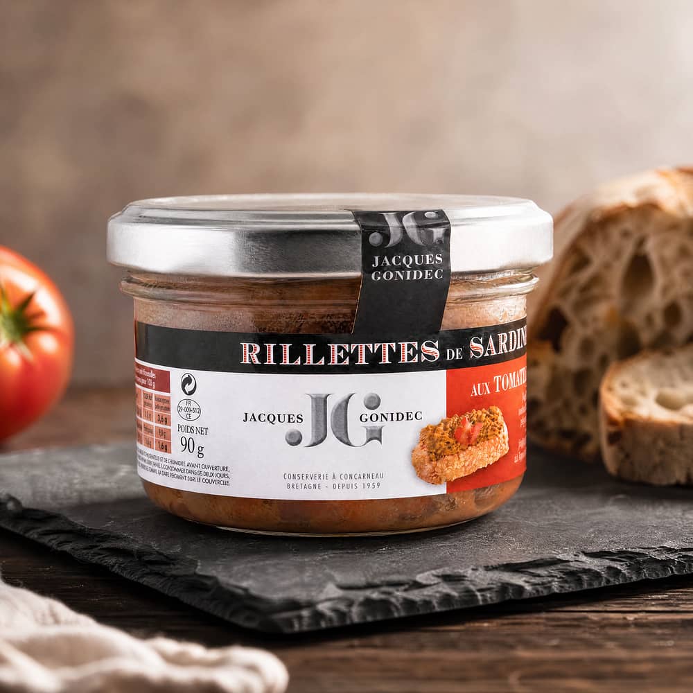 Jacques Gonidec Sardinenrillette mit frischen BIO-Tomaten 90 Gramm Produktbild