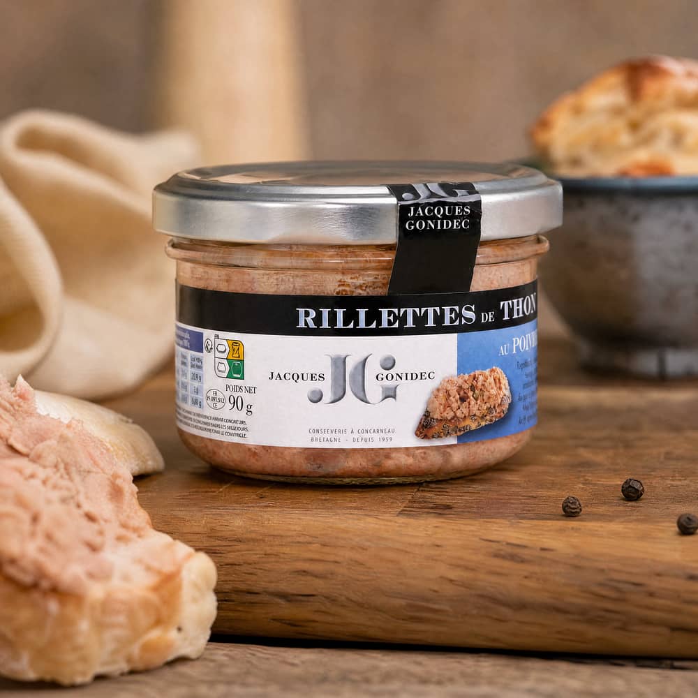 Jacques Gonidec Thunfischrillettes mit grünem BIO-Pfeffer 90 Gramm Produktbild