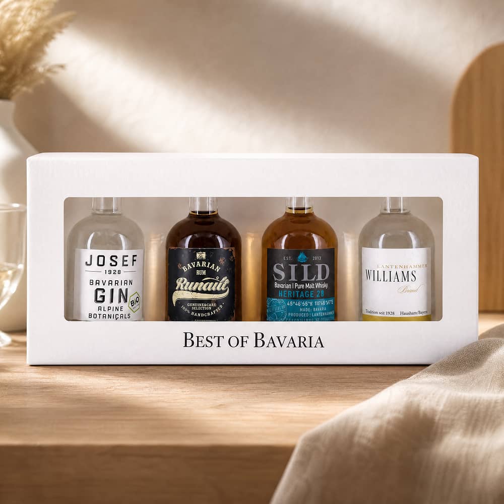 Lantenhammer Best of Bavarian 4 Champions Miniatur-Set je 0,050l Williamsbrand; Josef Gin Alpine; Slyrs Whisky & Rumult Rum 0,20 Liter/ 42.8% vol Produktbild