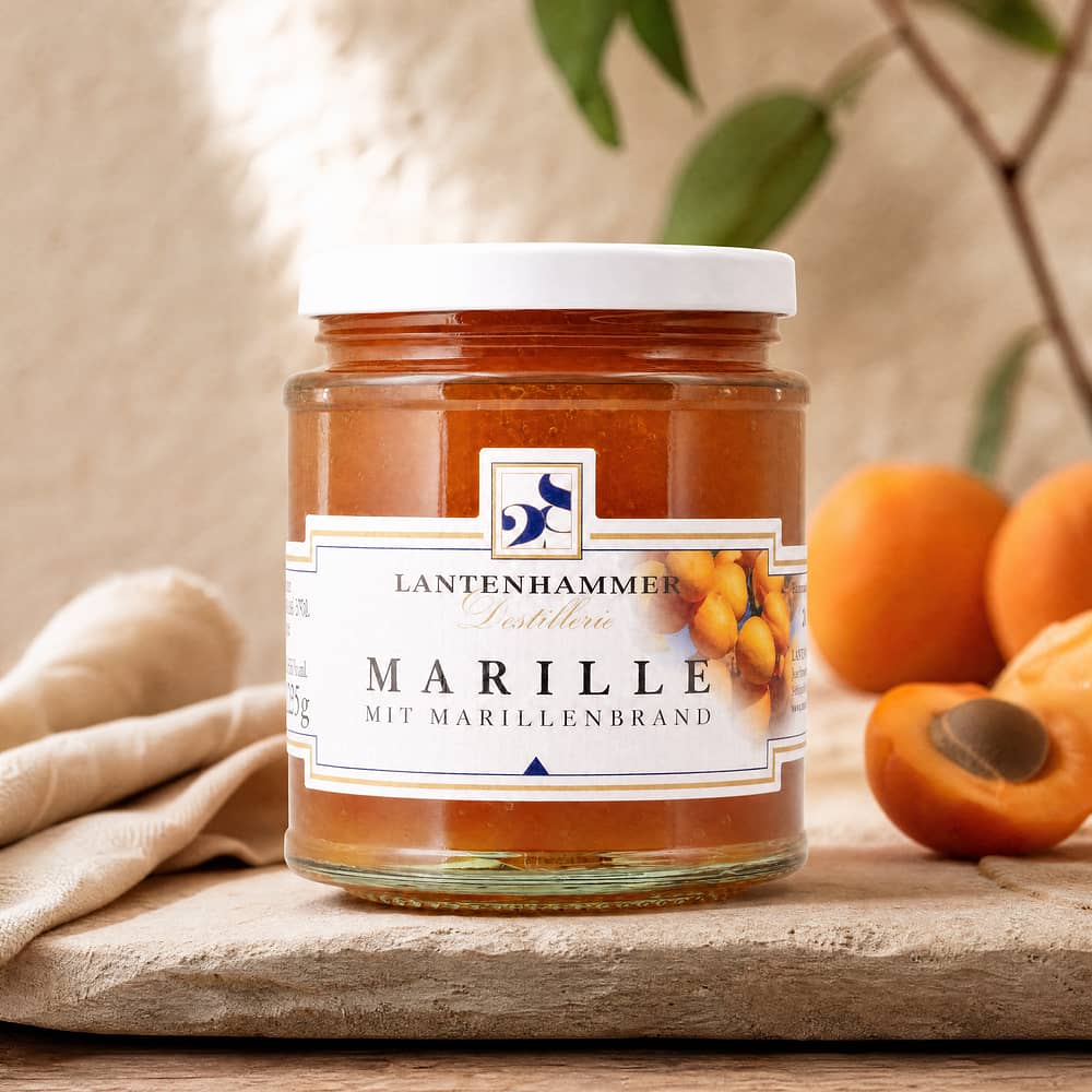 Lantenhammer Marillen Fruchtaufstrich mit Marillenbrand mit 2% Marillenbrand 225 Gramm/ 2.0% vol Produktbild