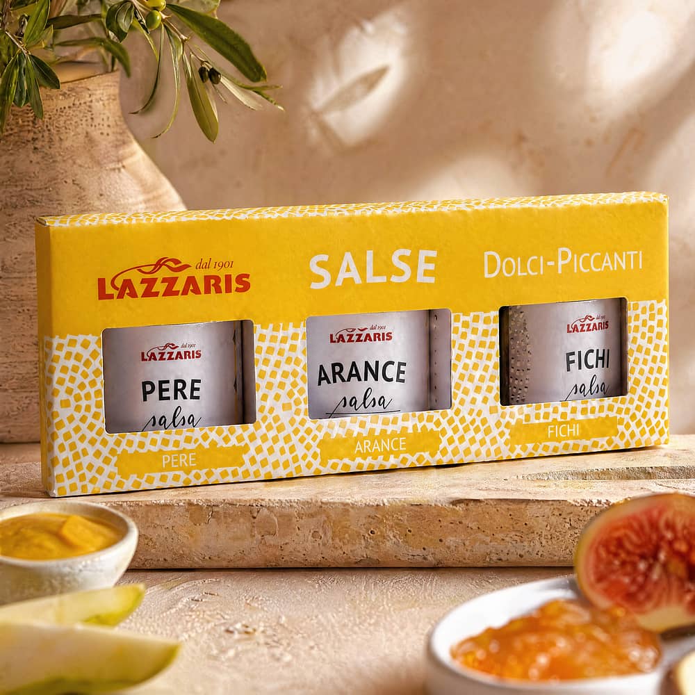 Lazzaris Salse Dolci & Piccanti Trio Senf-Sauce (Birne, Feige, Orange) 3 x 50 g 150 Gramm Produktbild