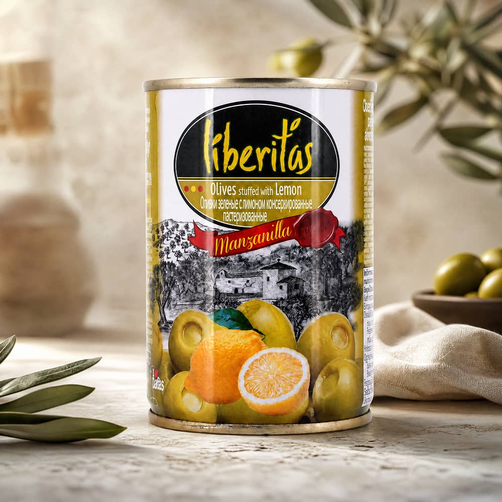 Liberitas Grüne Oliven gefüllt mit Zitrone 280g 100 Gramm Abtropfgewicht Produktbild