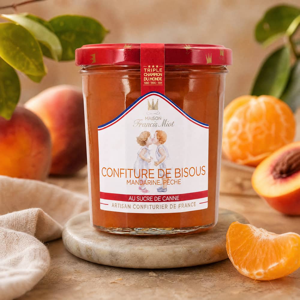 Maison Francis Miot Confiture De Bisous Kuss-Konfitüre aus Klementine & Pfirsich mit Rohrzucker 340 Gramm Produktbild