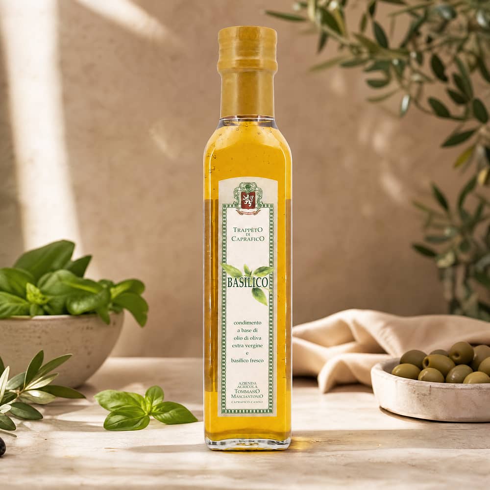 Masciantonio Olio Extra Vergine Al Basilico Olivenöl mit Aroma des Basilikums 0,250 Liter Produktbild