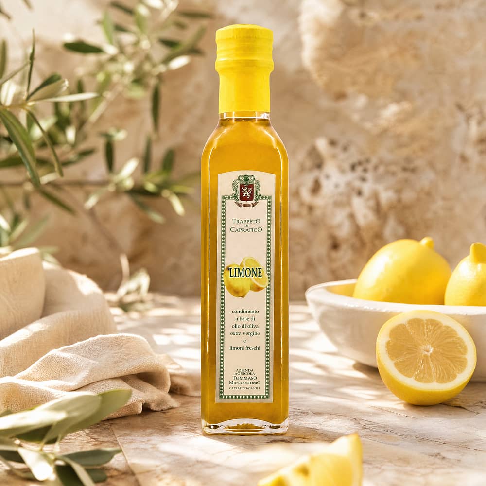 Masciantonio Olio Extra Vergine al Limone Olivenöl Gentile di Chieti und Essenzen der Zitrone von Masciantonio 0,250 Liter Produktbild