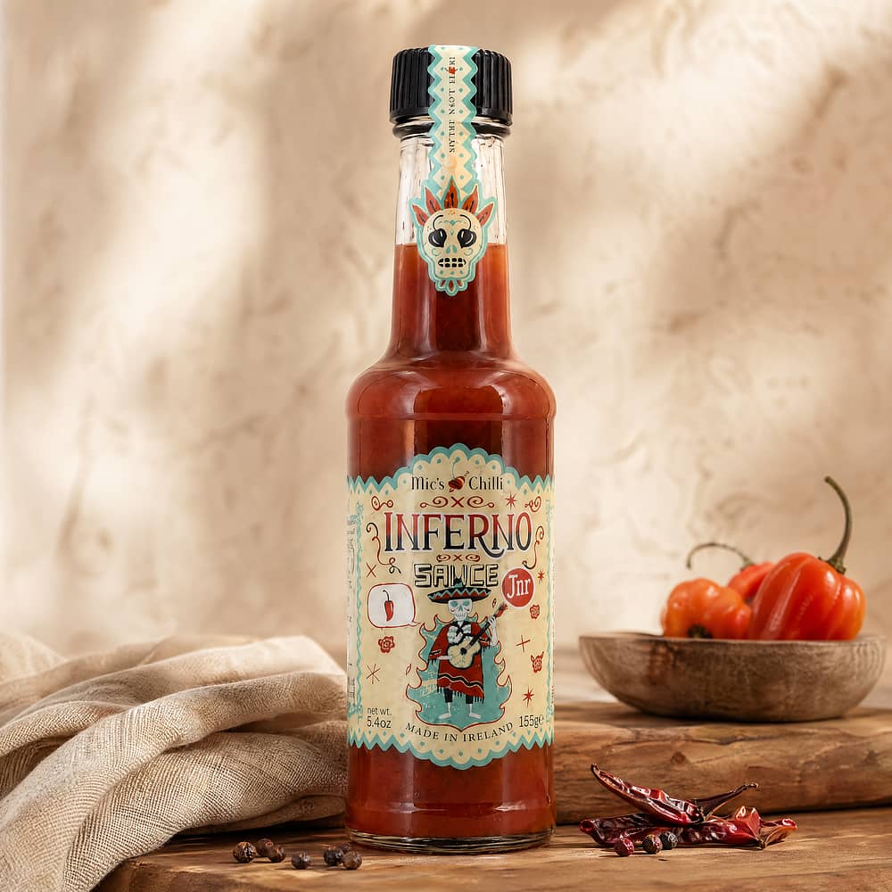 Mic's Chilli Inferno Junior scharfe Chili-Sauce 1 Habanero-Chili pro Flasche 6.000 Scoville 155 Gramm Produktbild