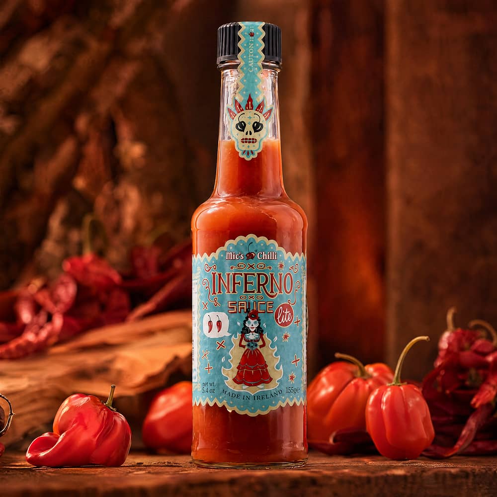 Mic's Chilli Inferno lite sehr scharfe Chili-Sauce 3 Habanero-Chili pro Flasche 14.000 Scoville 155 Gramm Produktbild