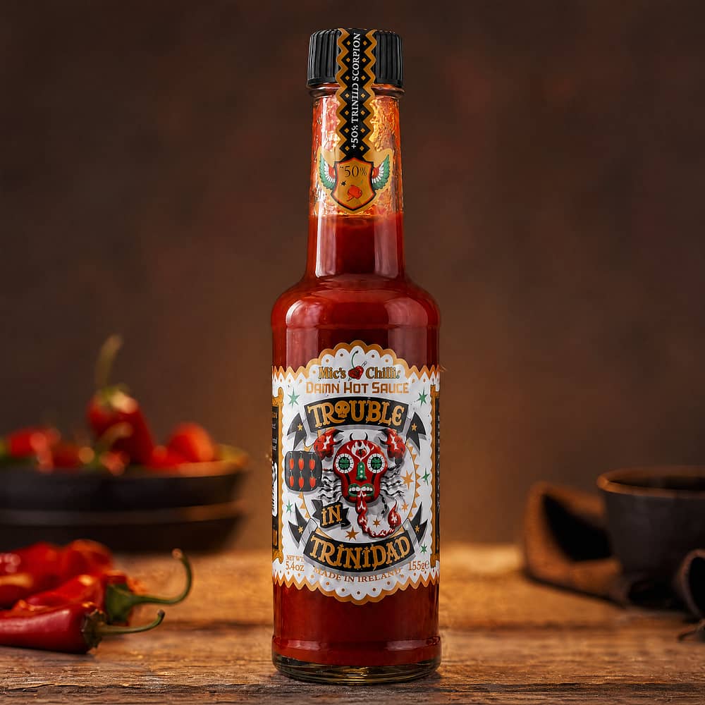 Mic's Chilli Trouble in Trinidad Damn Hot Sauce 900.000 Scoville 155 Gramm Produktbild