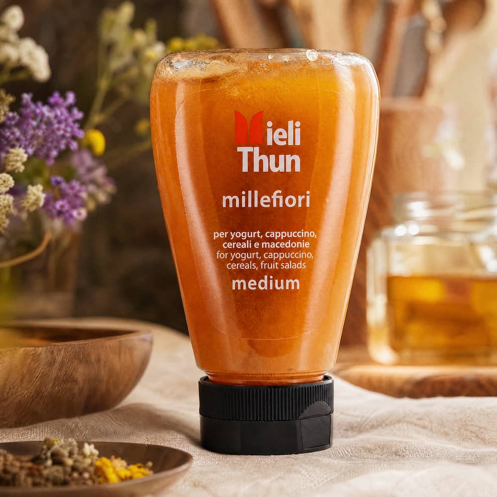 Mieli Thun millefiori medium Wildblütenhonig in Spenderflasche 250 Gramm Produktbild