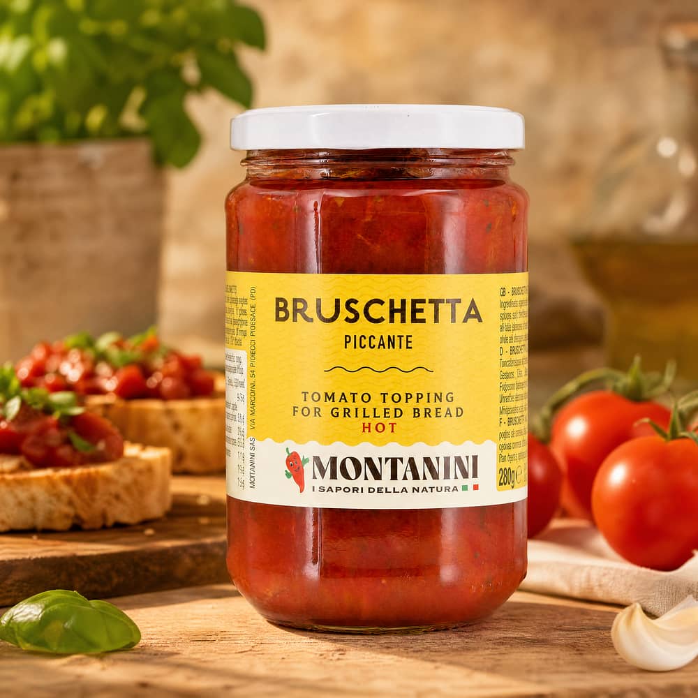 Montanini Bruschetta Piccante Soße mit Tomaten für Bruschetta 280 Gramm Produktbild