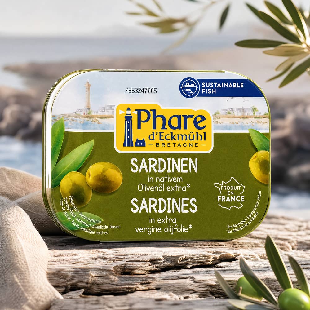 Phare d'Eckmühl Sardinen in BIO-Olivenöl extra 135g 102 Gramm Abtropfgewicht Produktbild