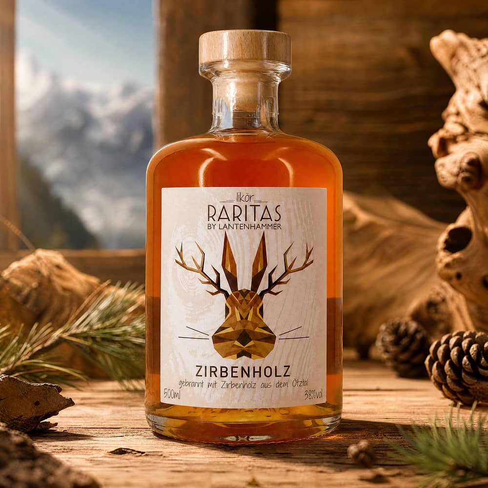Raritas Zirbenholzlikör gebrannt mit Zirbenholz aus dem Ötztal 0,50 Liter/ 38.0% vol Produktbild
