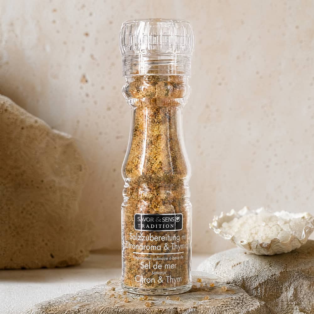 SAVOR CREATIONS Salzmühle mit Zitrone und Thymian (Savor et Sens) Meersalz 150 Gramm Produktbild