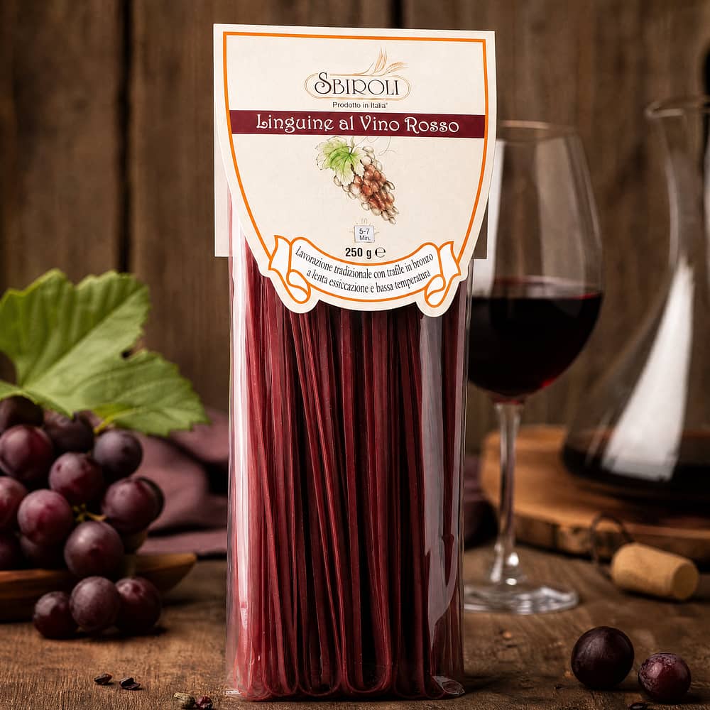Sbiroli Linguine al Vino Rosso Linguine mit Rotwein 250 Gramm Produktbild