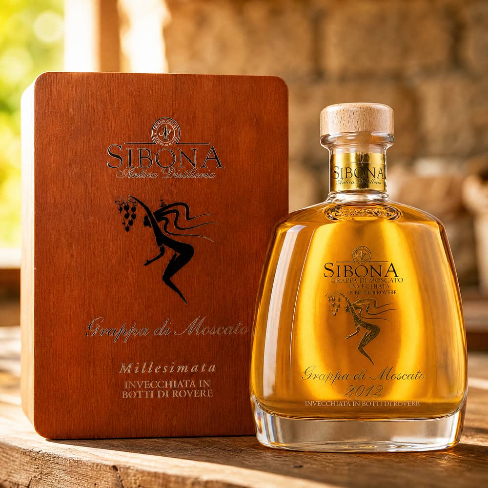 Sibona Grappa Di Moscato Millesimata Invecchiata Jahrgang 2012 / 2024 0,70 Liter/ 44.0% vol Produktbild