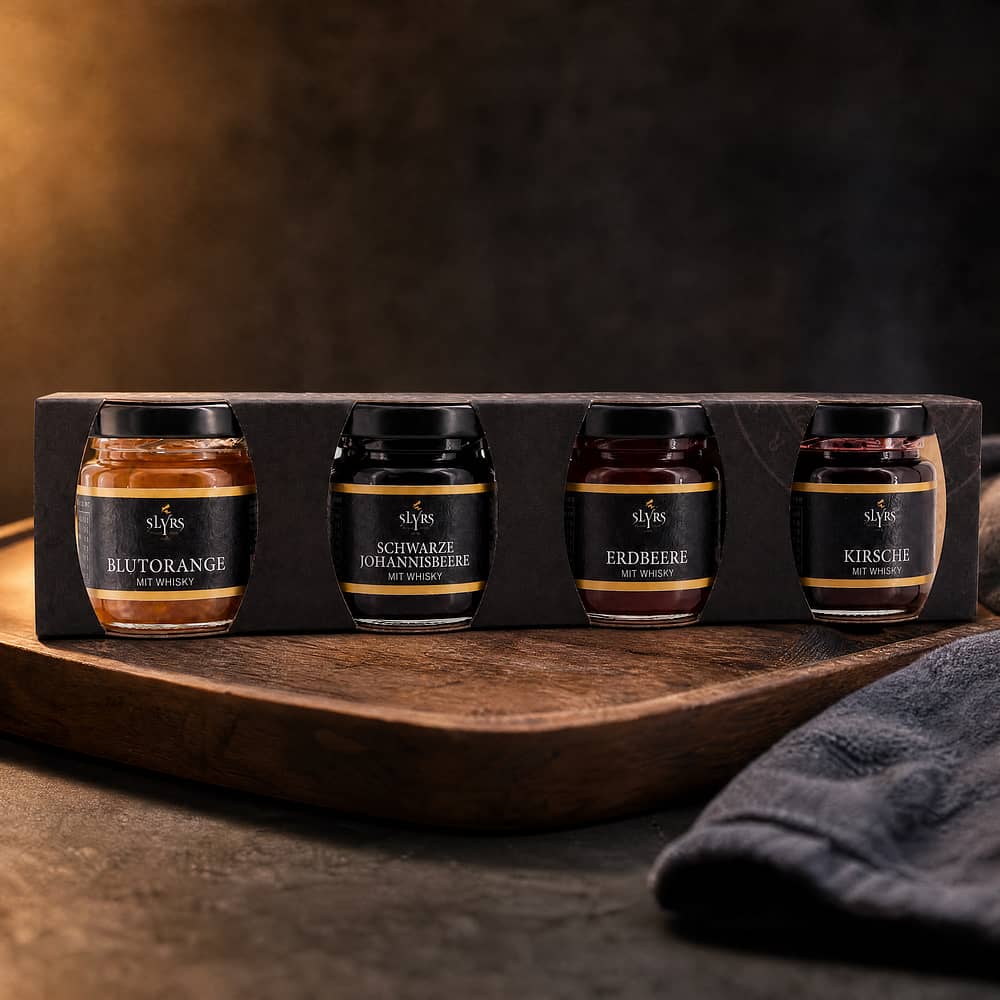 Slyrs Fruchtaufstrich-Set mit Alkohol 4 Sorten × 50 g 200 Gramm/ 7.0% vol Produktbild