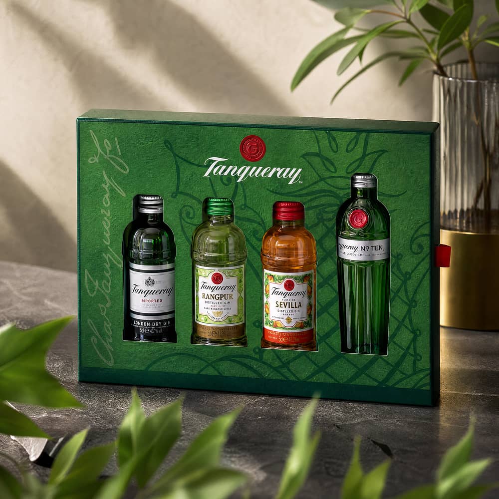 Tanqueray Explore The Unmistakable Taste Of Tanqueray Set beinhaltet 4 Stück je 0,05l 0,20 Liter/ 43.3% vol Produktbild
