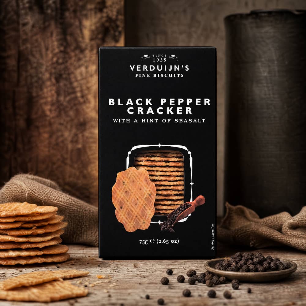 Verduijn's Black Pepper Cracker Waffeln mit Pfeffer und Meersalz 75 Gramm Produktbild
