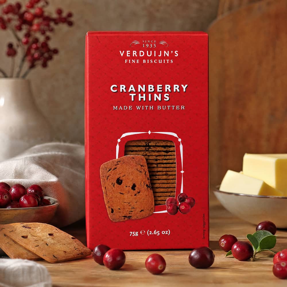 Verduijn's Cranberry Thins Buttergebäck mit Preiselbeeren 75 Gramm Produktbild