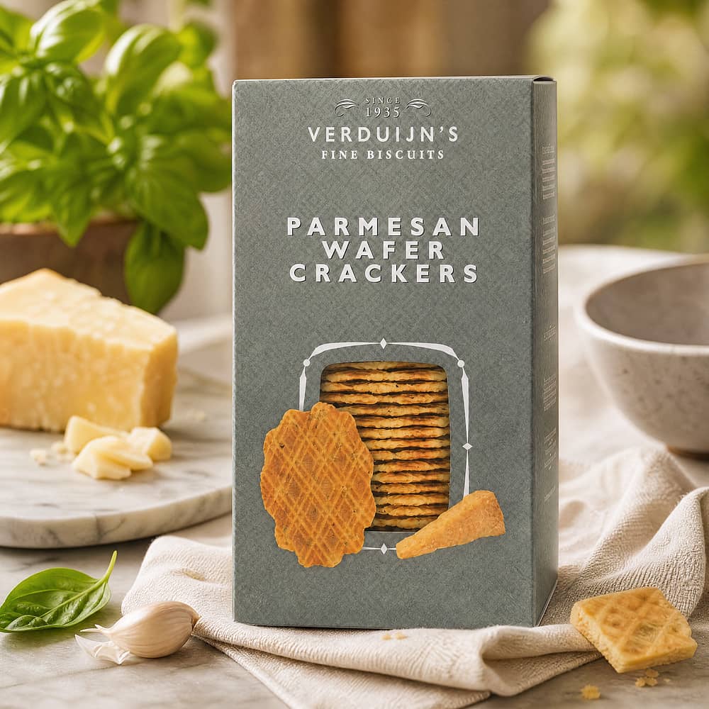 Verduijn's Parmesan Wafer Crackers Waffeln mit Parmesan, Basilikum und Knoblauch 75 Gramm Produktbild