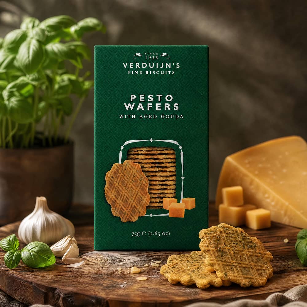 Verduijn's Pesto Wafers Käsewaffeln mit Basilikum und Knoblauch 75 Gramm Produktbild