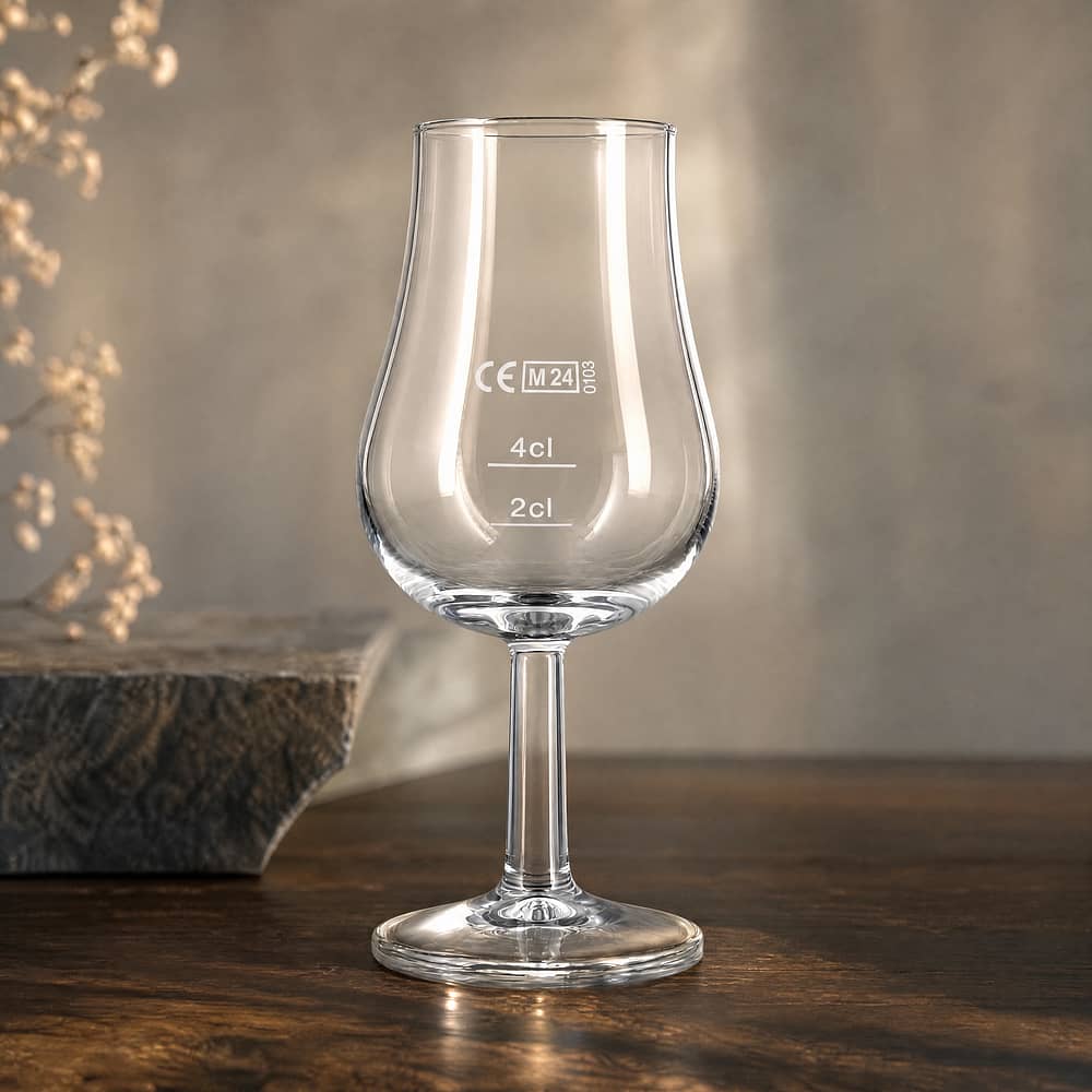 whiskyworld Nosing Glas ohne Aufdruck mit Eichstrich 2 / 4 cl  Maße ca. H 13cm ; D 4/6cm 1 Stück Produktbild