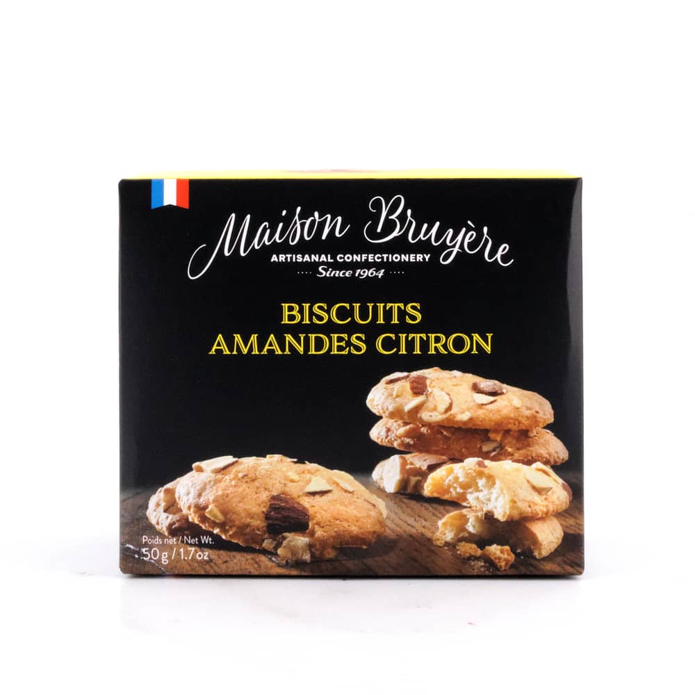 Maison Bruyère Biscuits Amandes Citron Knusprige Mandelkekse mit Zitrone 50 Gramm Produktbild