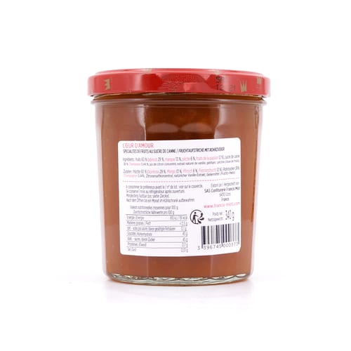 Maison Francis Miot Coeur d`Amour Konfitüre aus Aprikose, Mango, Passionsfrucht, Pfirsich & Champagner, mit Rohrzucker 340 Gramm Produktbild