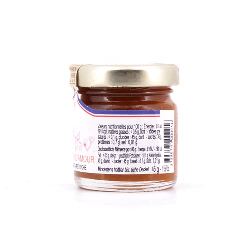 Maison Francis Miot Coeur d`Amour Konfitüre aus Aprikose, Mango, Passionsfrucht, Pfirsich & Champagner, mit Rohrzucker 45 Gramm Produktbild