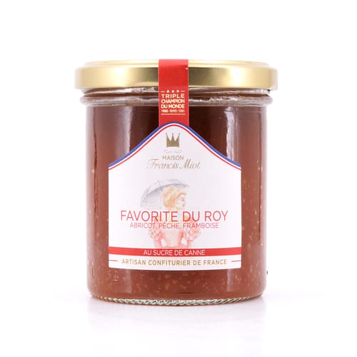 Maison Francis Miot Favorite Du Roy /Aprikose, Pfirsich & Himbeere Fruchtaufstrich mit Rohrzucker 220 Gramm Produktbild