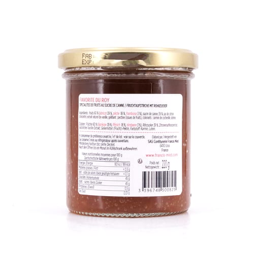Maison Francis Miot Favorite Du Roy /Aprikose, Pfirsich & Himbeere Fruchtaufstrich mit Rohrzucker 220 Gramm Produktbild