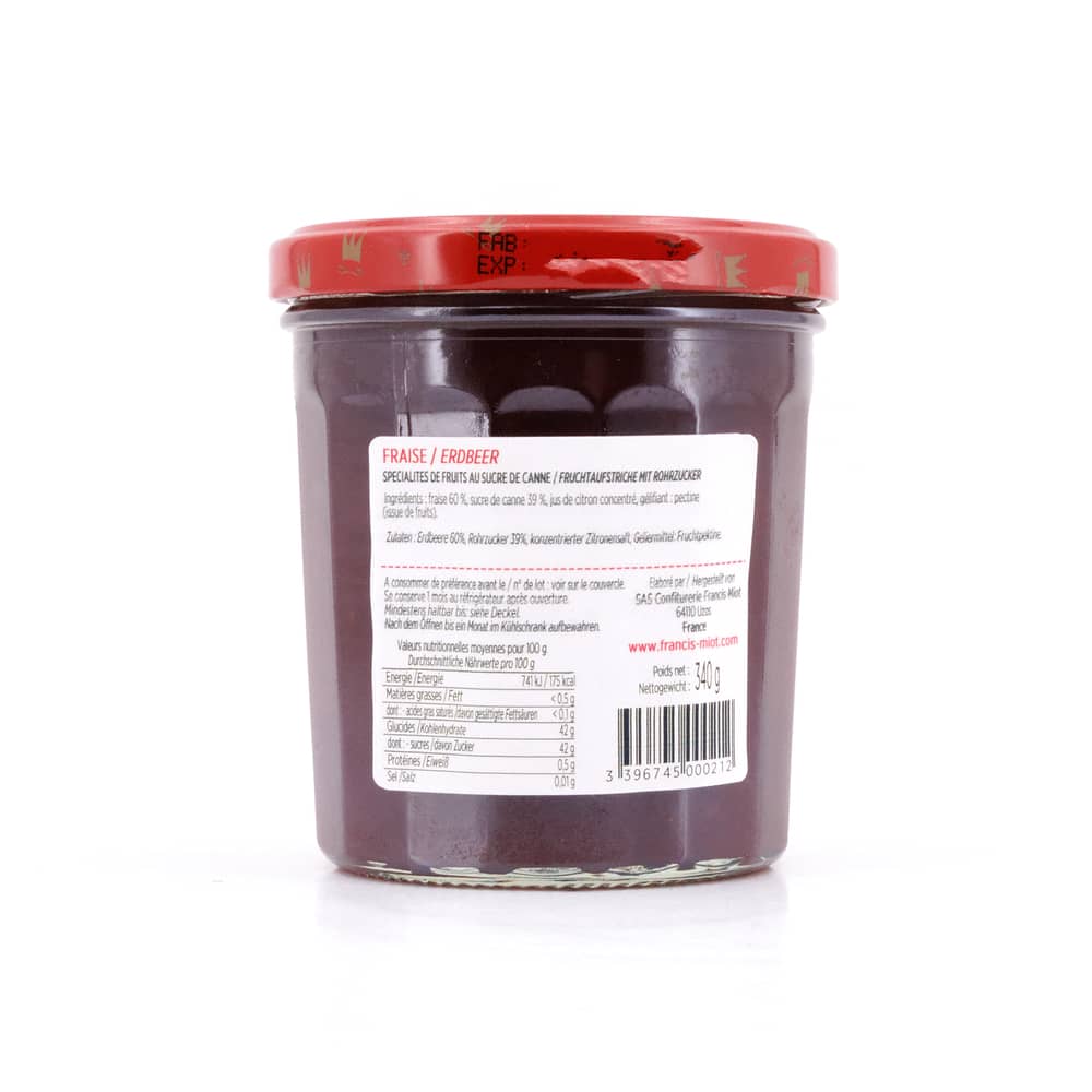 Maison Francis Miot Fraise Erdbeere Fruchtaufstrich mit Rohrzucker 340 Gramm Produktbild