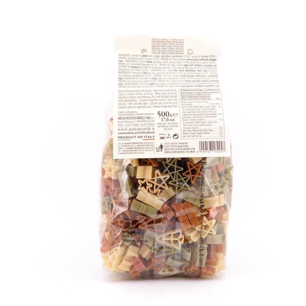 Morelli Tricolore Weihnachtsnudeln 500 Gramm Produktbild