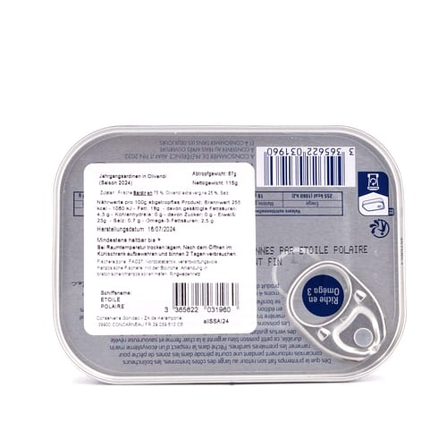 Mouettes d'Arvor Jahrgangs- Sardinen in Olivenöl Jahrgang 2024 115g 87 Gramm Abtropfgewicht Produktbild